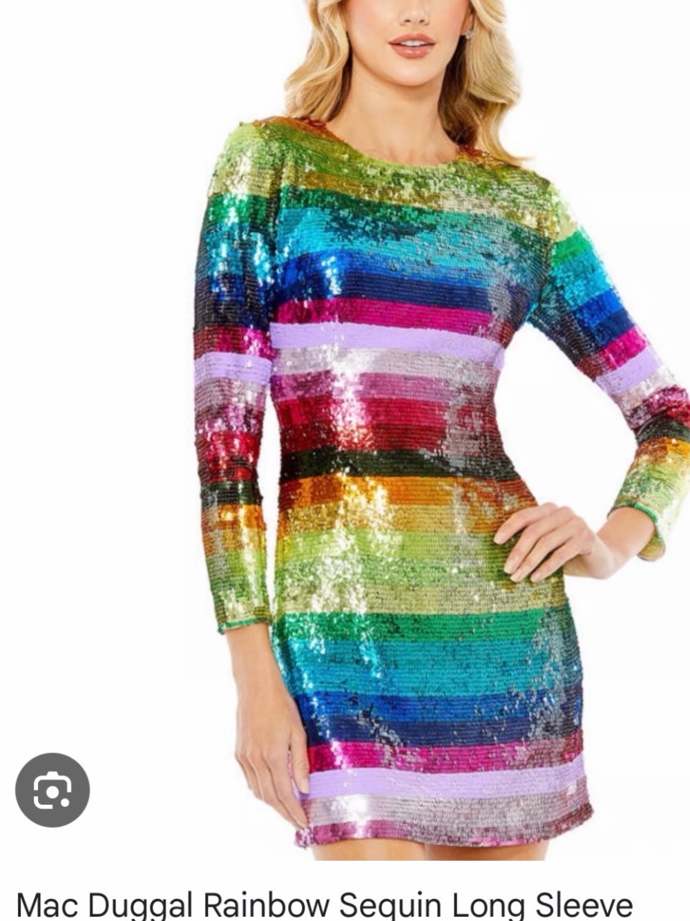 Mac Duggal Rainbow Sequin Long Sleeve Dress - Multicolor